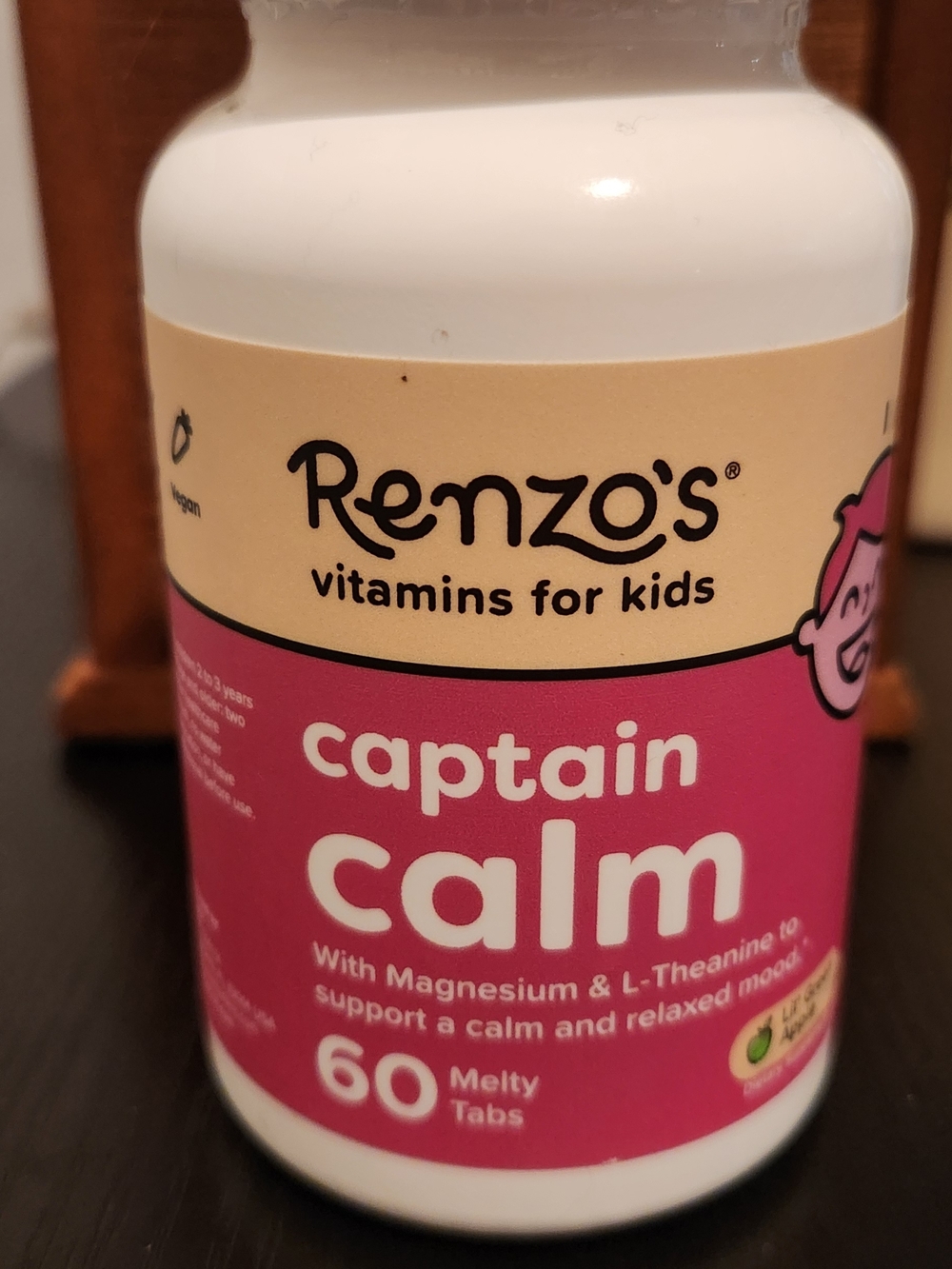 Renzo's Captain Calm Kids Vitamins - Pink & Cream Bottle